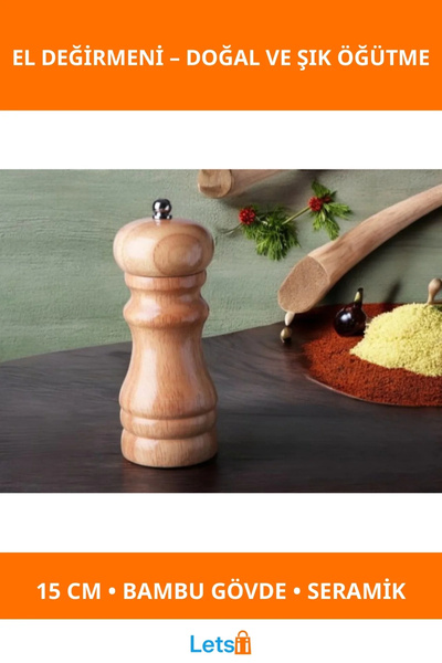 Letsii Natural Bamboo Hand Grinder 15 cm Ergonomic Design Spice Grinder