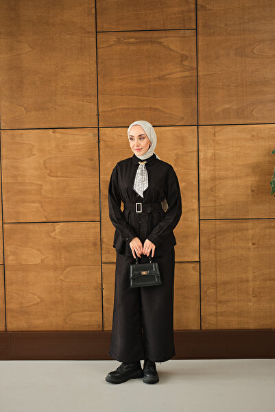 LOCCO Γυναικείο Σετ Πουκάμισο με Κασκόλ Μαύρο