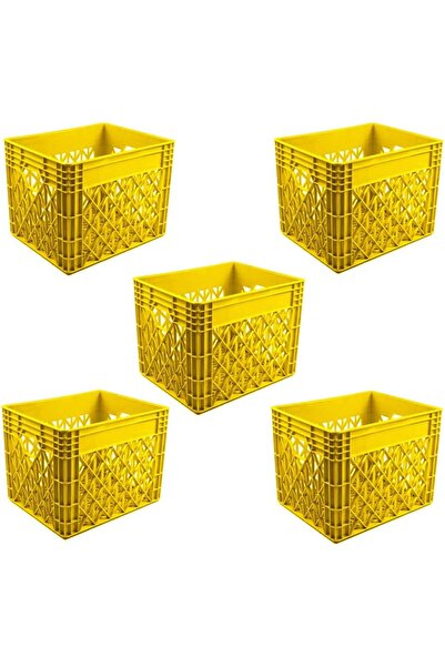 Ethic Solutions 5pcs Milk Crate Ventilated Storage Box 400×320×300mm Yellow