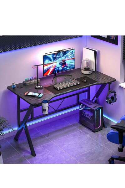 ZUIHAO مكتب ألعاب على شكل حرف K مصنوع من ألياف الكربون مع فتحتين للكابل ومكتب...