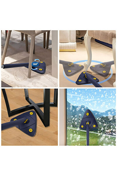 zola Τριγωνική σφουγγαρίστρα, περιστρεφόμενη 360°, αυτόματο στύψιμο, ρυθμιζόμενη λαβή 65-110 cm, 3 πανιά, 25x25x25 cm