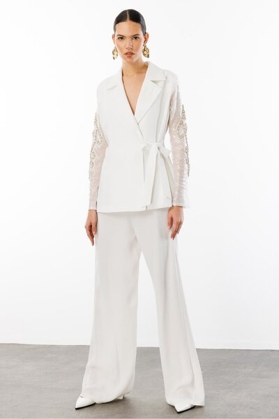 Nefeli Payet Detay Ceket BEYAZ