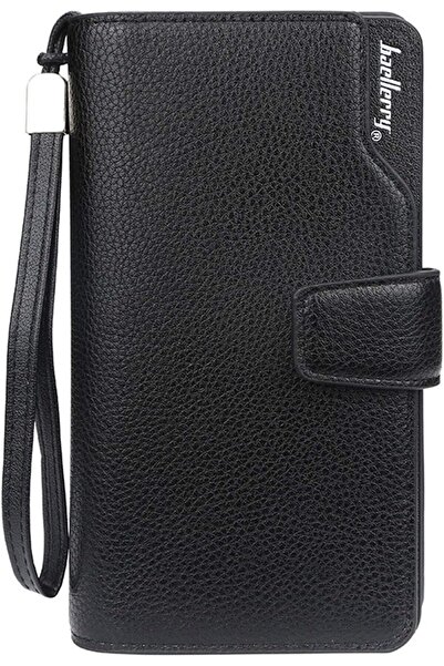 duchic محفظة جلدية رجالية طويلة لحفظ البطاقات، سعة كبيرة، مزودة بجيب للعملات المعدنية وسحاب، لون أسود