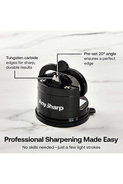 AnySharp Knife Sharpener with PowerGrip Suction, Handsfree, Black