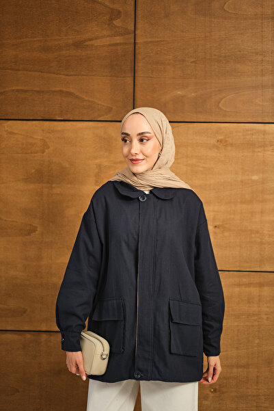 LOCCO Жіночий габардиновий піджак на блискавці, синій