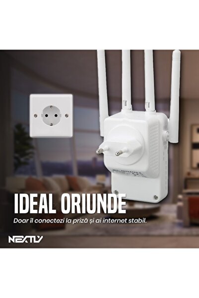NEXTLY Amplificator și router Wi-Fi 3 în 1, 4 antene, 300 Mbps, compatibilitate universală, negru