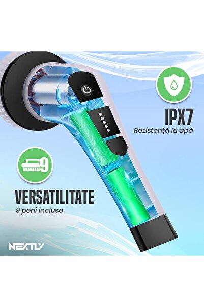 NEXTLY Extendable 9-in-1 Electric Brush, 1000mAh, 2-Speed, White, IPX7 Water Resistant