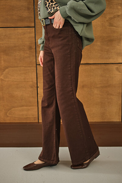 LOCCO Women's Belted Jeans Brown