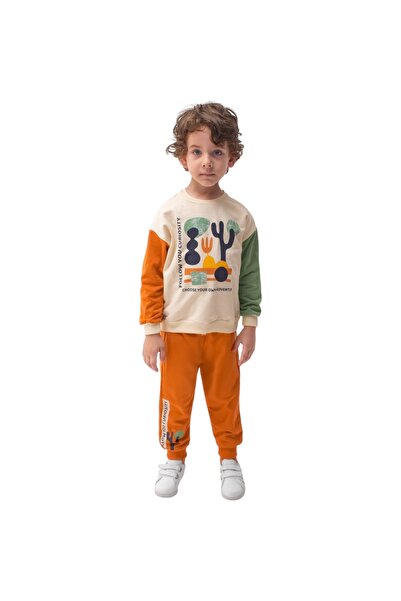 Asyaden Baby Boy Child Baby Boy Cactus Patterned 2-5 Years Old Long Sleeve 2-Piece Boy Bottom and Top Set