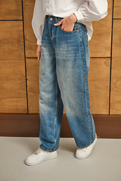 LOCCO Pantaloni de damă model baggy din denim albastru