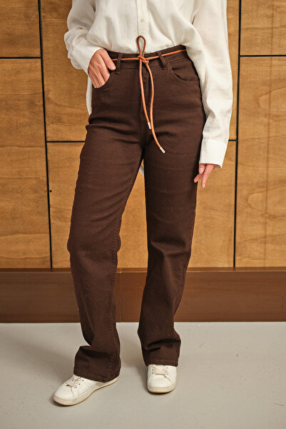 LOCCO Women's Rope Belted Jeans Brown