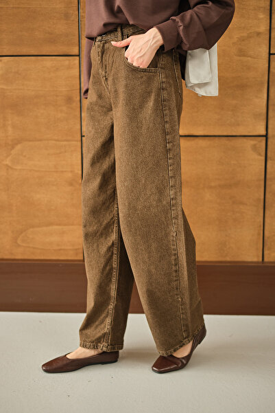 LOCCO Women's Wide Cut Jeans Brown