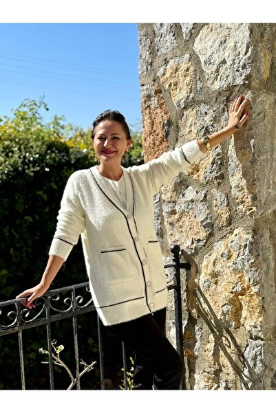 Punta Otantik Nc1067 Buttoned Embroidered Wool Cardigan Ecru