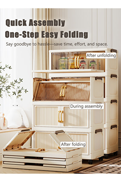 Generic 4-Tier Storage Cabinet with Handle and Wheels, 60cm Mobile Organizer Unit for Clothes, Toys