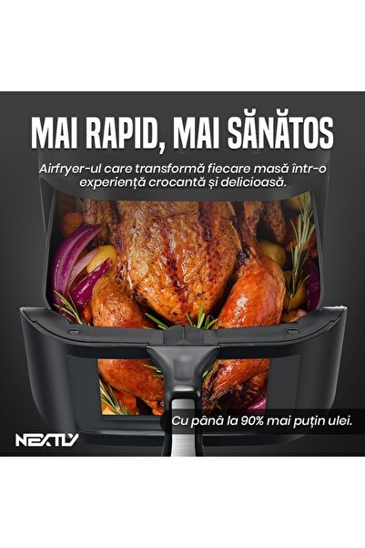 NEXTLY 1400W Air Fryer Set, 10L Capacity, Touch Control, 7 Presets, Black