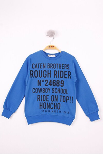 Toontoy أزرق بلون الكوبالت سويت شيرت رجالي ذو رقبة دائرية مطبوع - 2 خيوط