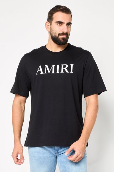 Amiri Men Crew Neck Short Sleeve Brand Logo T-Shirt, Black