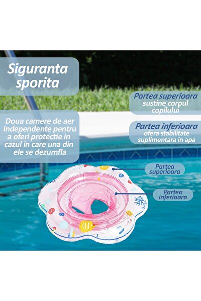 NEXTLY Colac de înot gonflabil pentru bebeluși cu scaun de siguranță, camere duble de aer, albastru, vârste 6-36 de luni