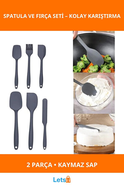 Letsii مجموعة ملاعق وفرش سيليكون عالية الجودة غير قابلة للانزلاق مكونة من 6 قطع