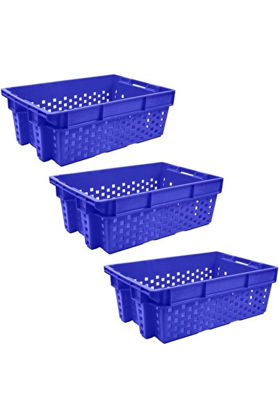 Ethic Solutions 3pcs Plastic Vegetable Crate Box 580×380×220mm 49L Heavy Duty Blue