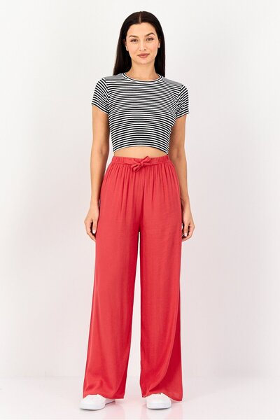 Happiness İstanbul Women Regular Fit Solid Straight Leg Pants, Red