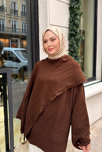 LOCCO Kadın Şal Detaylı Kazak Kahverengi