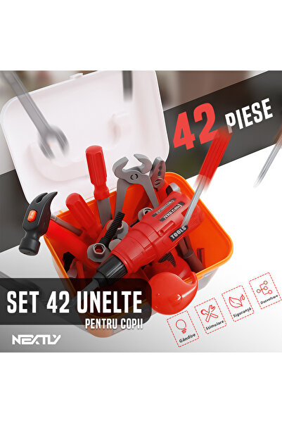 NEXTLY Kids Tool Set: 42-Piece Realistic Builder Kit with Electric Drill, Safe & Durable