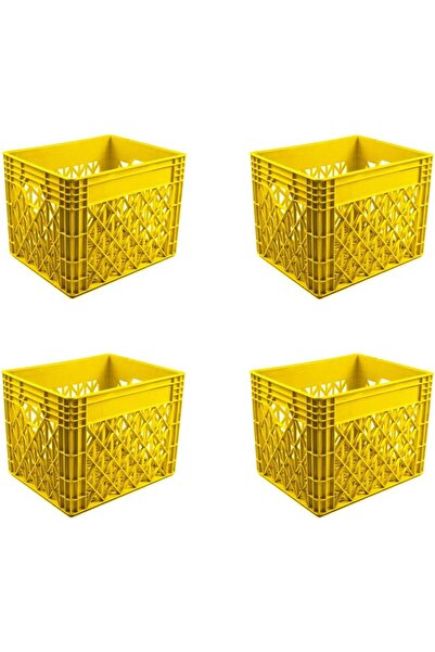 Ethic Solutions 4pcs Milk Crate Ventilated Storage Box 400×320×300mm Yellow