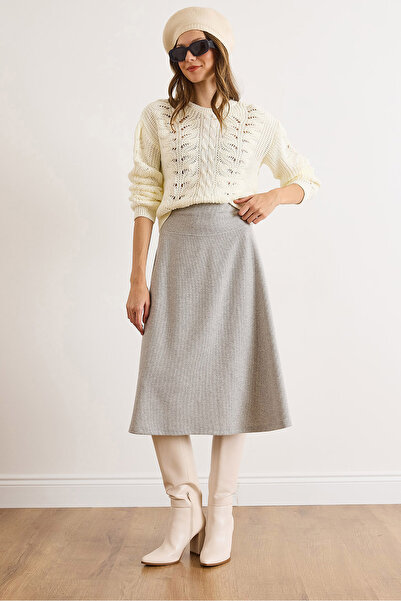 Olalook Women's Gray Waistband Thessaloniki Bell Skirt Etk-19000297