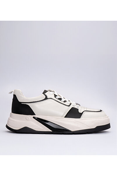 MARCOMEN Erkek Bağcıklı Deri Sneaker Siyah/ Beyaz