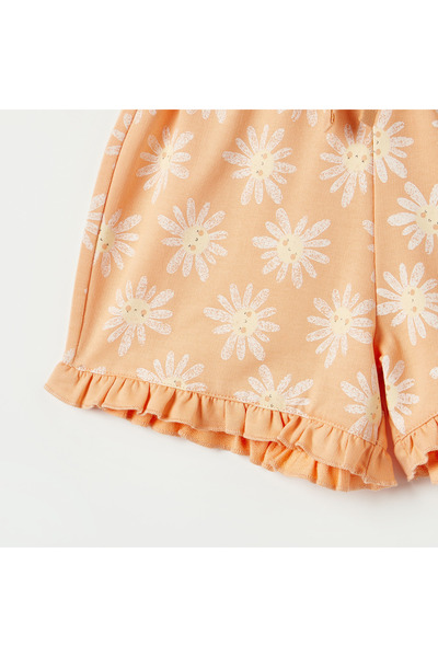 Juniors All-Over Floral Print Shorts with Drawstring Closure