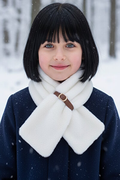 CAŞ DEKORASYON Παιδικό βελούδινο κασκόλ σε λευκό χρώμα