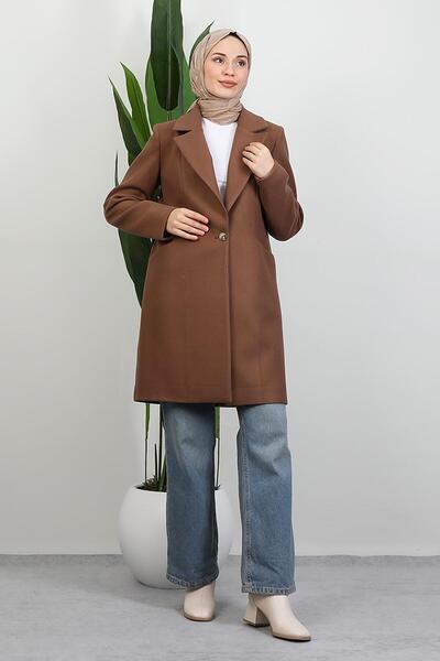 GİYZAMİLA Sara Tek Düğmeli Kaban Açık Kahve