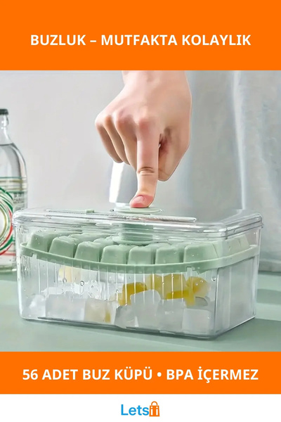 Letsii صندوق ثلج عملي مع وعاء ضغط، سعة 56 مكعب ثلج، خالٍ من مادة BPA