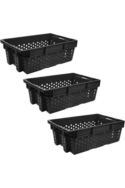 Ethic Solutions صندوق بلاستيكي لحفظ الخضراوات، 3 قطع، 580×380×220 مم، 49 لترًا، أسود شديد التحمل