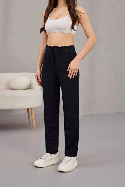 alanora Pantaloni de damă talie înaltă din amestec de in, cu carote