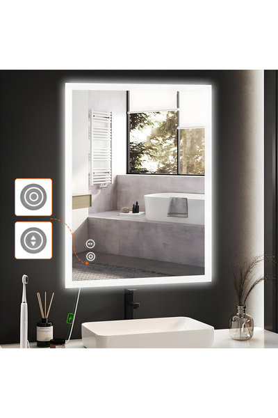 Elindor Oglindă de perete 70 x 50 cm, dreptunghiulară, anti-aburire, montare orizontală/verticală, funcție de dezaburire