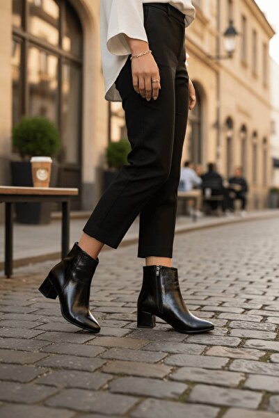 DİVOLYA Fiamma Black Wrinkled Patent Leather (5 cm Heels) Daily Use Women's Boots