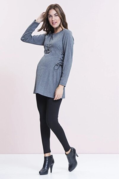 Desen Hamile Giyim بلوزة الأمومة مع تفاصيل الدانتيل الجانبي