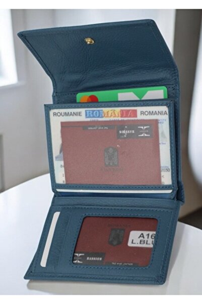 HASSION women's genuine leather wallet A16, light blue