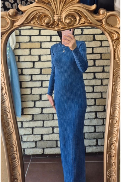 Mintaş Kot yıkama uzun triko elbise