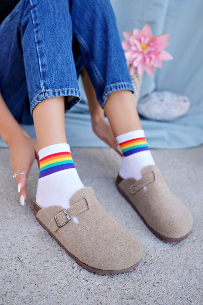 ARYAN Leni Boston Keçe Tokalı Kışlık Sabo Terlik – Ev ve Sokak Kullanımına Uygun