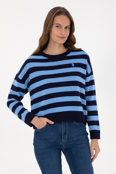U.S. Polo Assn. Women's Navy Blue Striped Crew Neck Sweater 50314653-Vr033