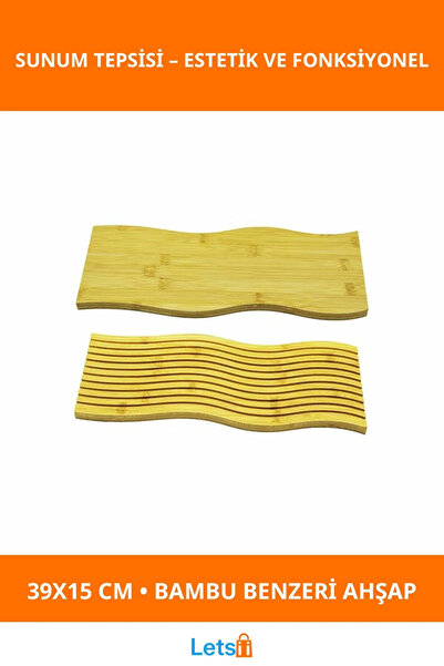 Letsii صينية عرض خشبية مموجة ذات وجهين 39×15 سم