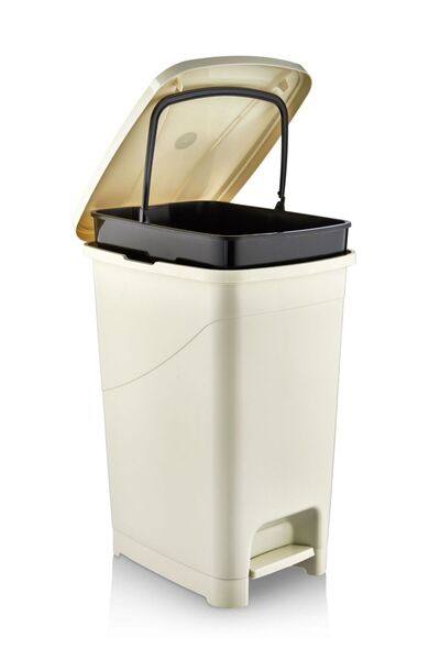 FORSACE سلة مهملات بدواسة سعة 40 لتر باللون البيج للحمام والمطبخ مع غطاء، سلة مهملات نحيفة باللون البيج