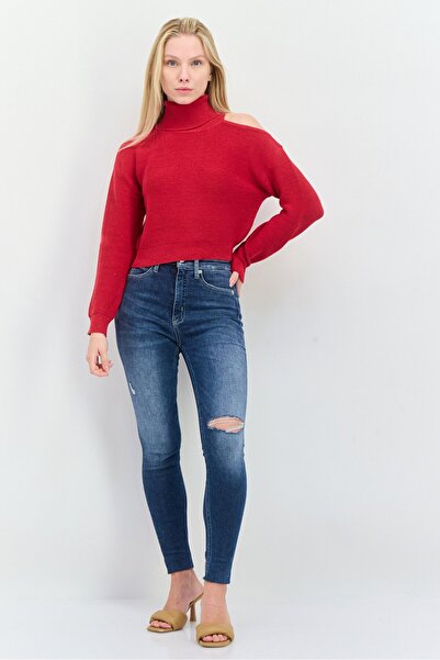 Bcbgeneration Women Mock Neck Textured Long Sleeves Sweater, Red