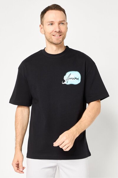 Amiri Men Crew Neck Short Sleeve Brand Logo T-Shirt, Black