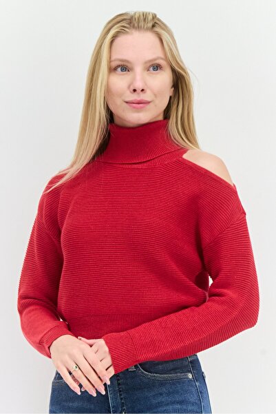 Bcbgeneration Women Mock Neck Textured Long Sleeves Sweater, Red