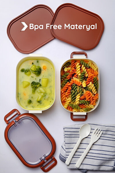 Nandy Home 2-Tier Lunch Box - Food Storage and Carrying Container (Includes Fork and Spoon)