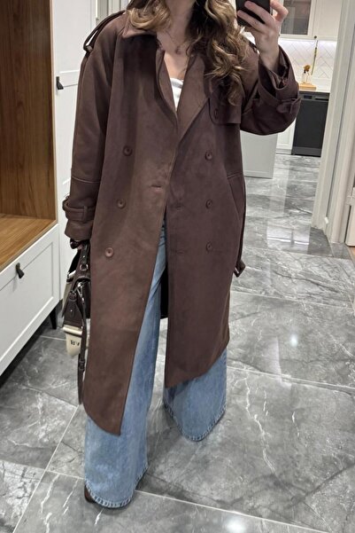 Banu Angay Veloura Süet Trençkot Acı Kahve